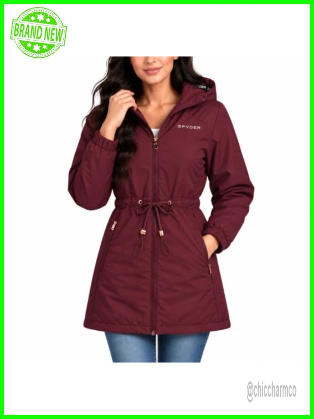 Spyder Womens Windbreaker Jacket Water Resistant Insulated Cinched Waist